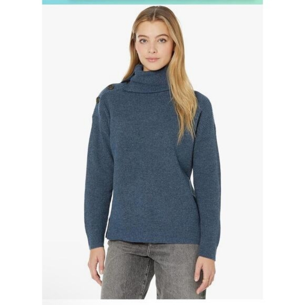 Madewell Button-Shoulder Turtleneck Sweater Heather Twilight Sz M Wool Blend